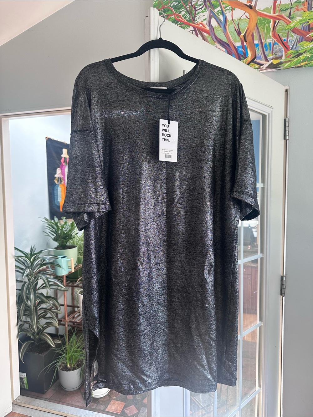 Mikutu Shimmery Metallic Black - Oversized Sparkle T-shirt dress